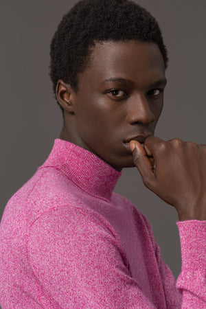 Turtleneck Sweater Fine Knit Pink Melange