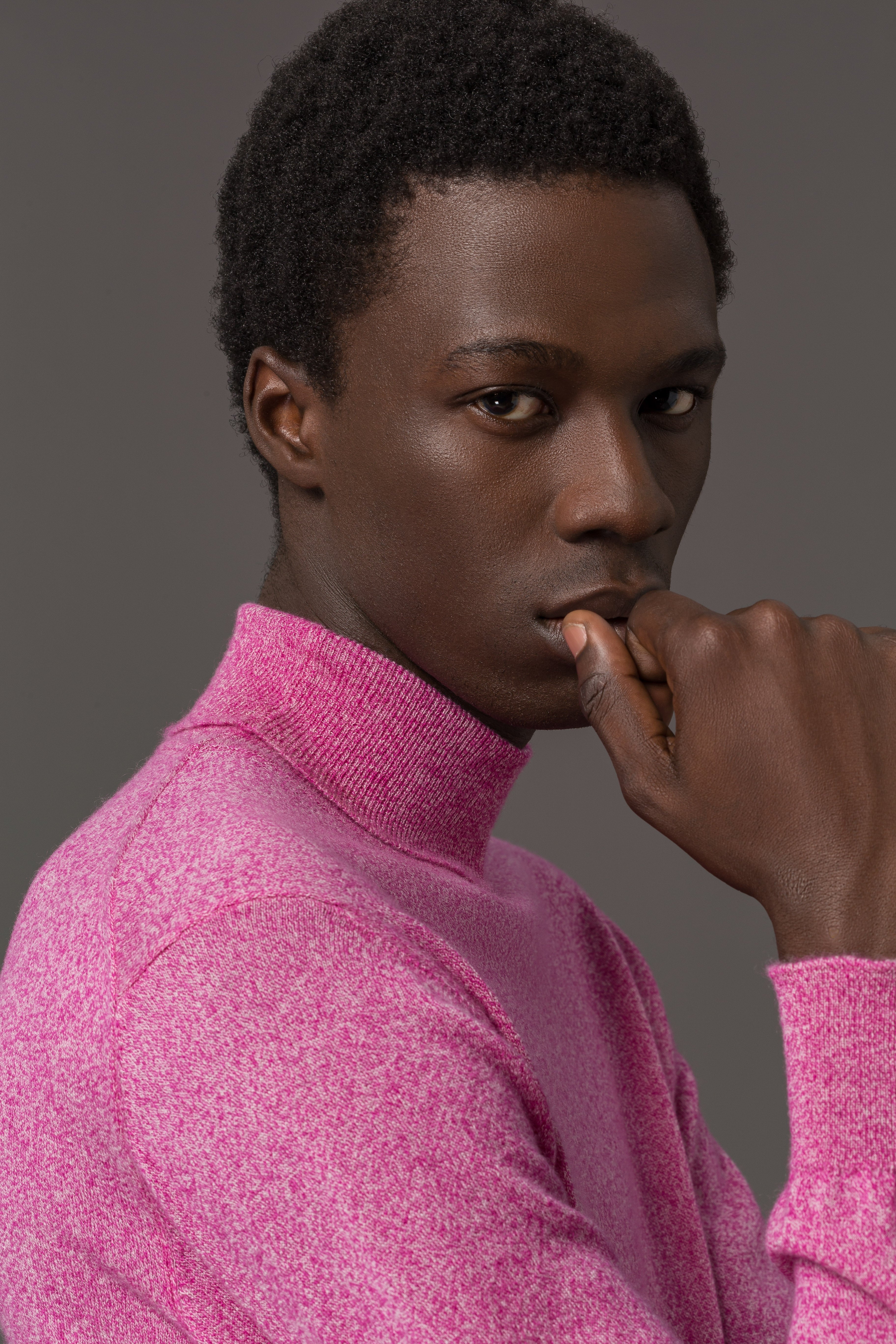 Turtleneck Sweater Fine Knit Pink Melange