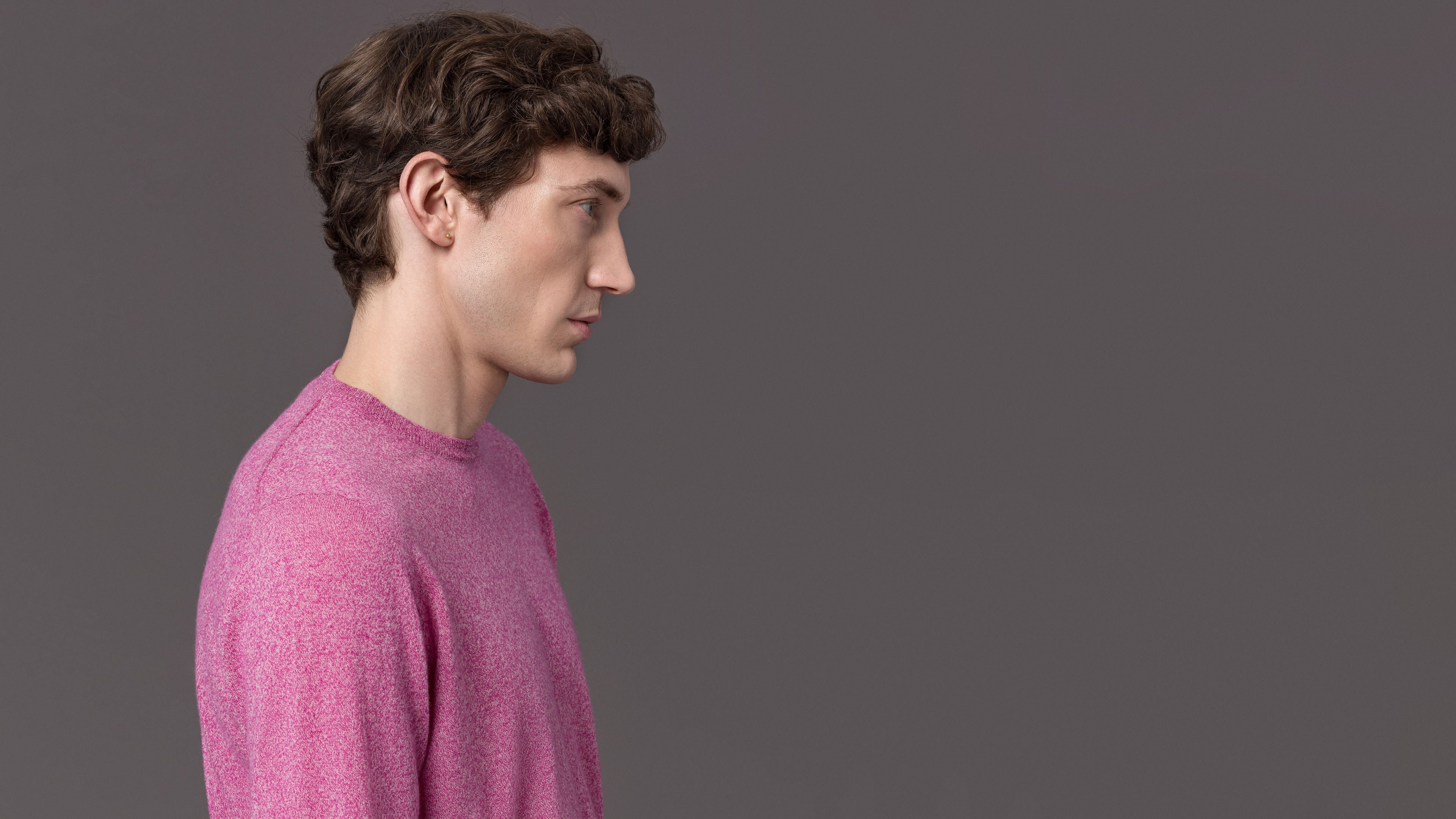 Crewneck Sweater Fine Knit Pink Melange