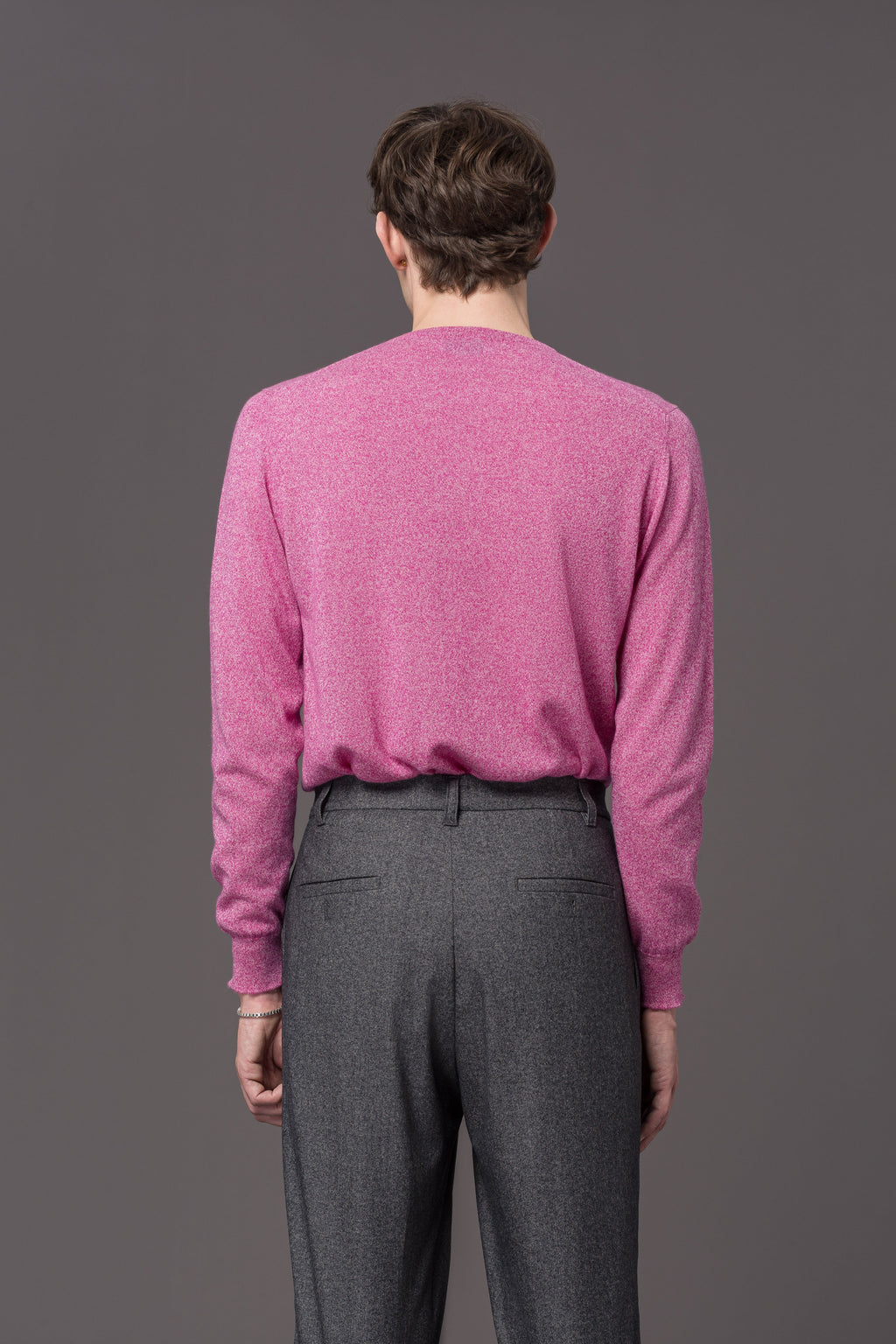 Crewneck Sweater Fine Knit Pink Melange