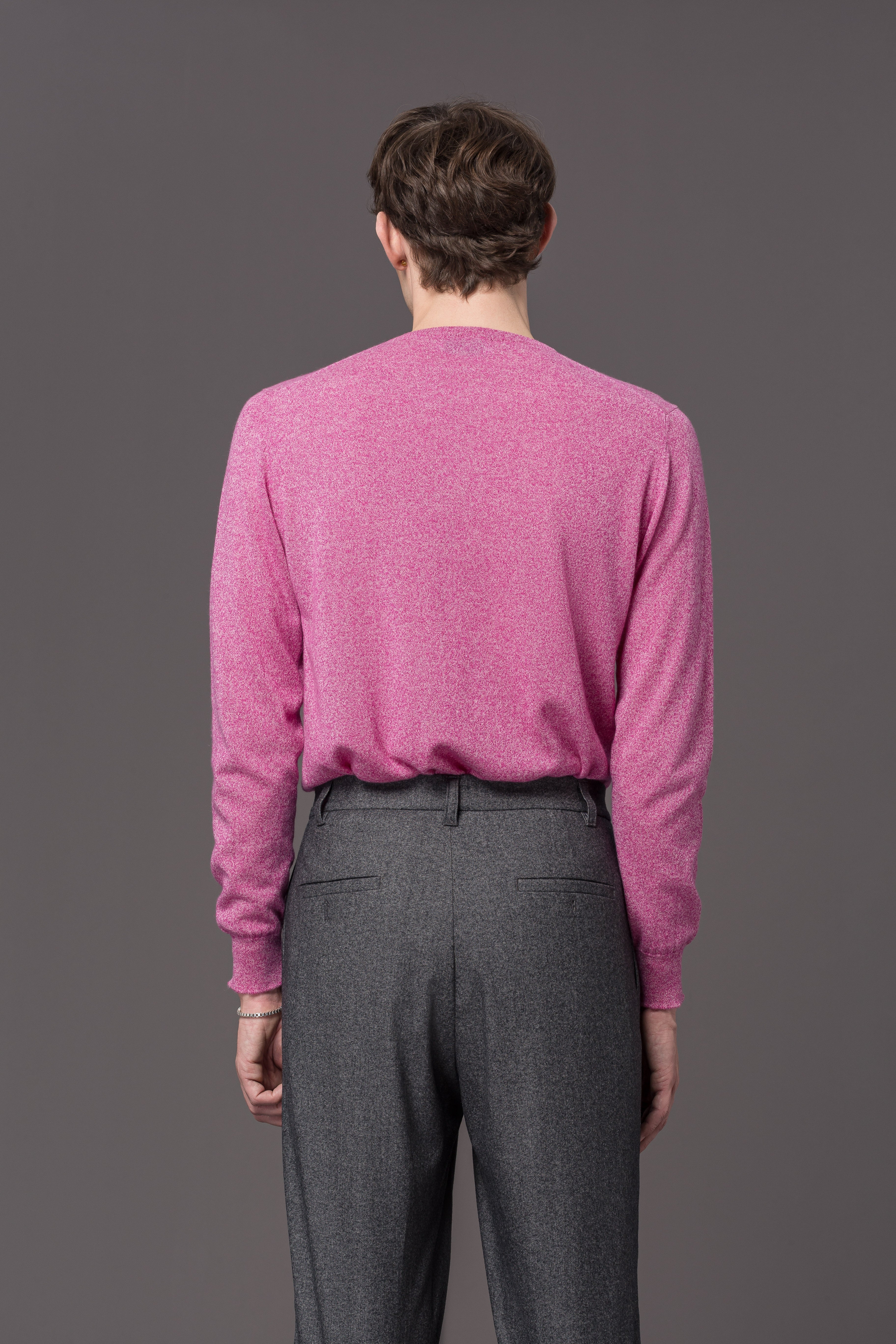 Crewneck Sweater Fine Knit Pink Melange