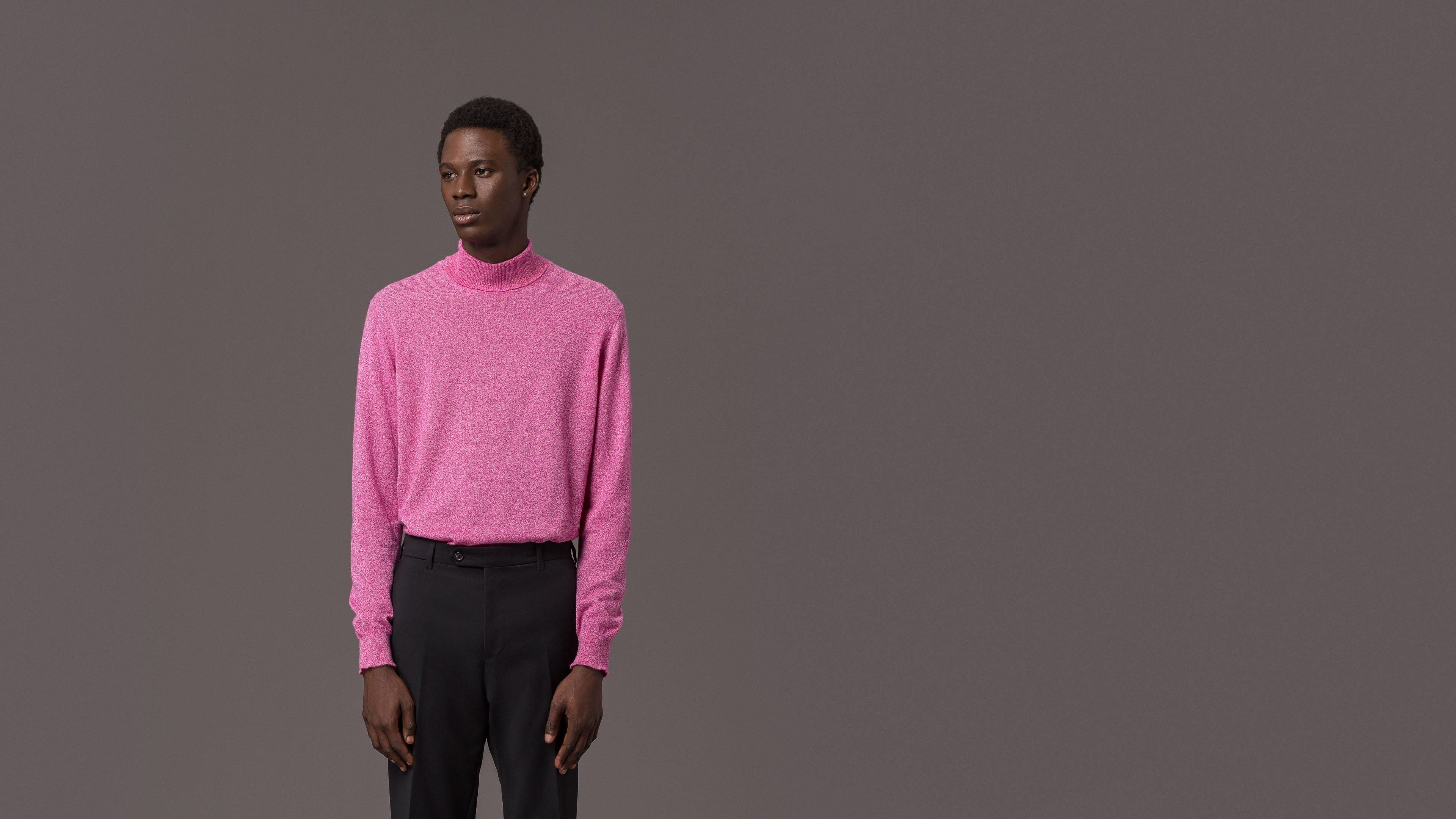 Turtleneck Sweater Fine Knit Pink Melange