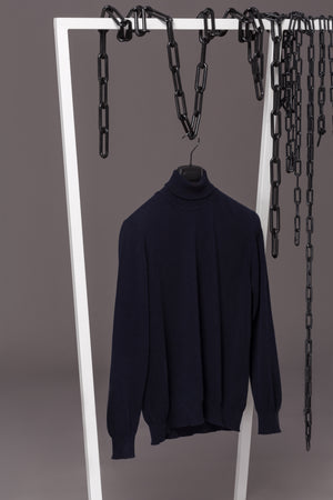 Turtleneck Sweater Fine Knit Navy